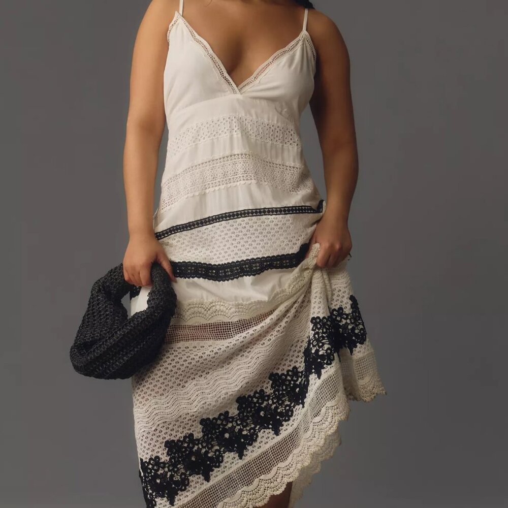 Anthropologie Sleeveless V-Neck Lace Midi Dress